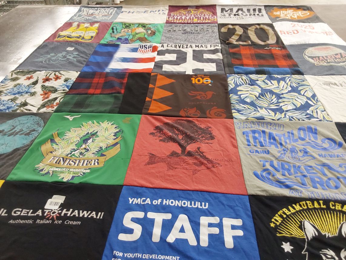 T-shirt quilt with outdoor activities, races themes by Andrew from HI
