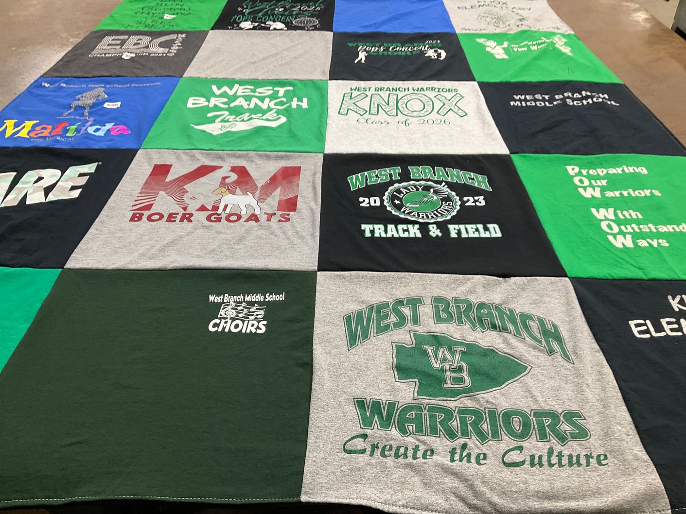 T-shirt quilt featuring west branch warriors, west branch track and field by Misty from OH