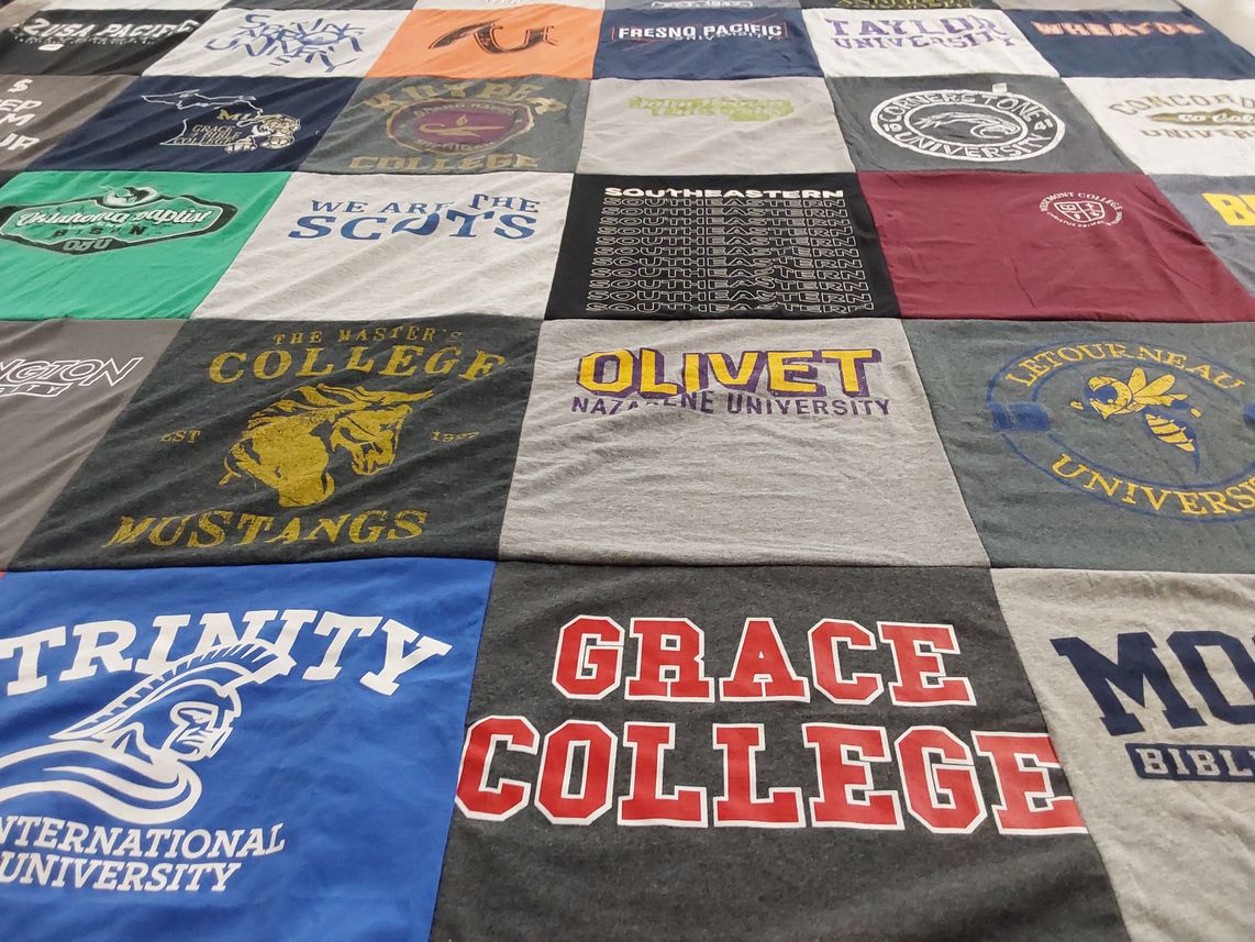 T-shirt quilt from the master's college, olivet nazarene university by Laura from IL