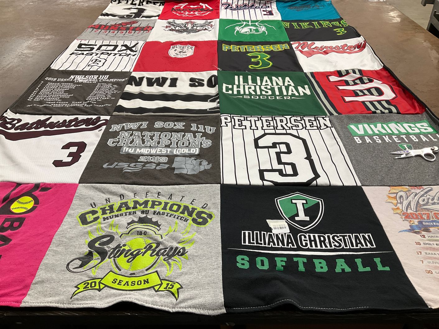 T-shirt quilt featuring iliana christian vikings, nwi sox by Cori from IN