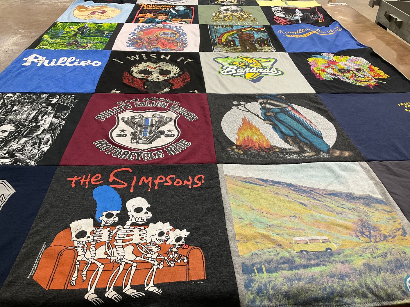 T-shirt quilt with motorcycling, halloween themes by Deborah from PA
