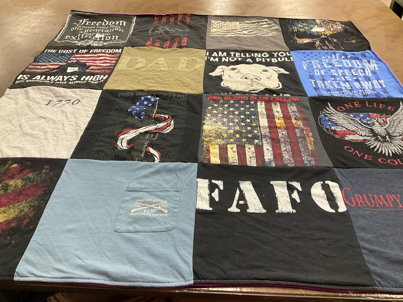 T-shirt quilt with patriotism, american history themes by Stacy from OR