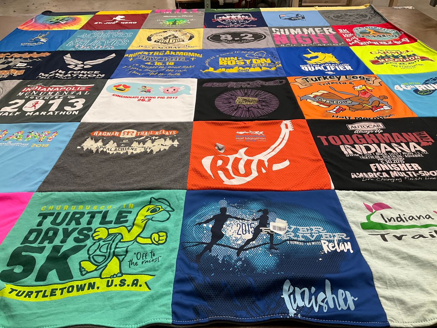T-shirt quilt with running, marathons themes by Shellie from IN