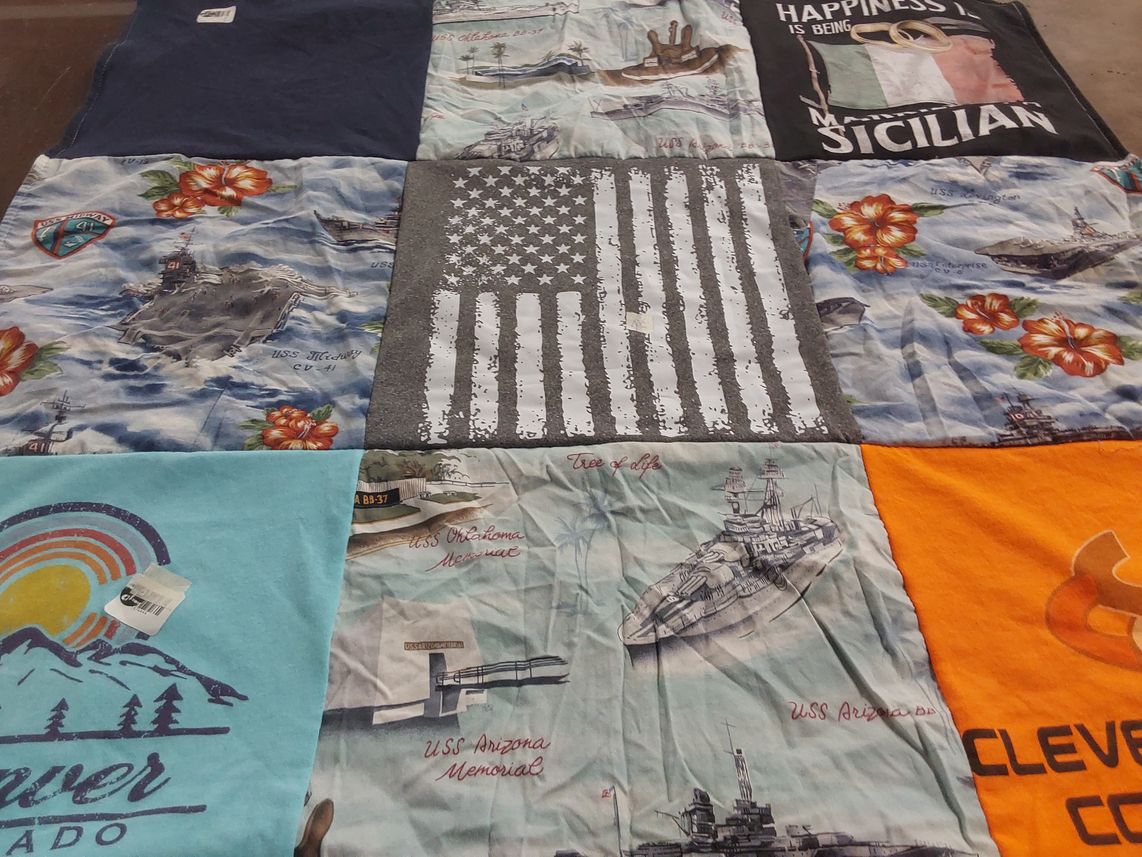 T-shirt quilt with military, navy themes by Kate from VA