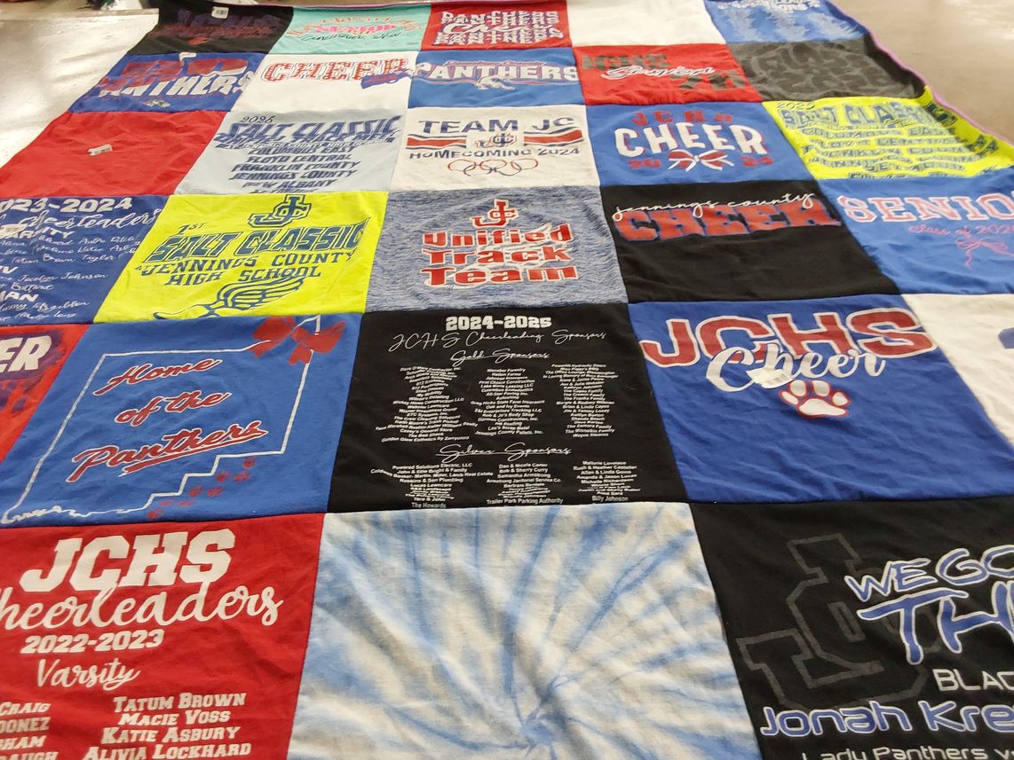 T-shirt quilt featuring jennings county cheer team by John from IN