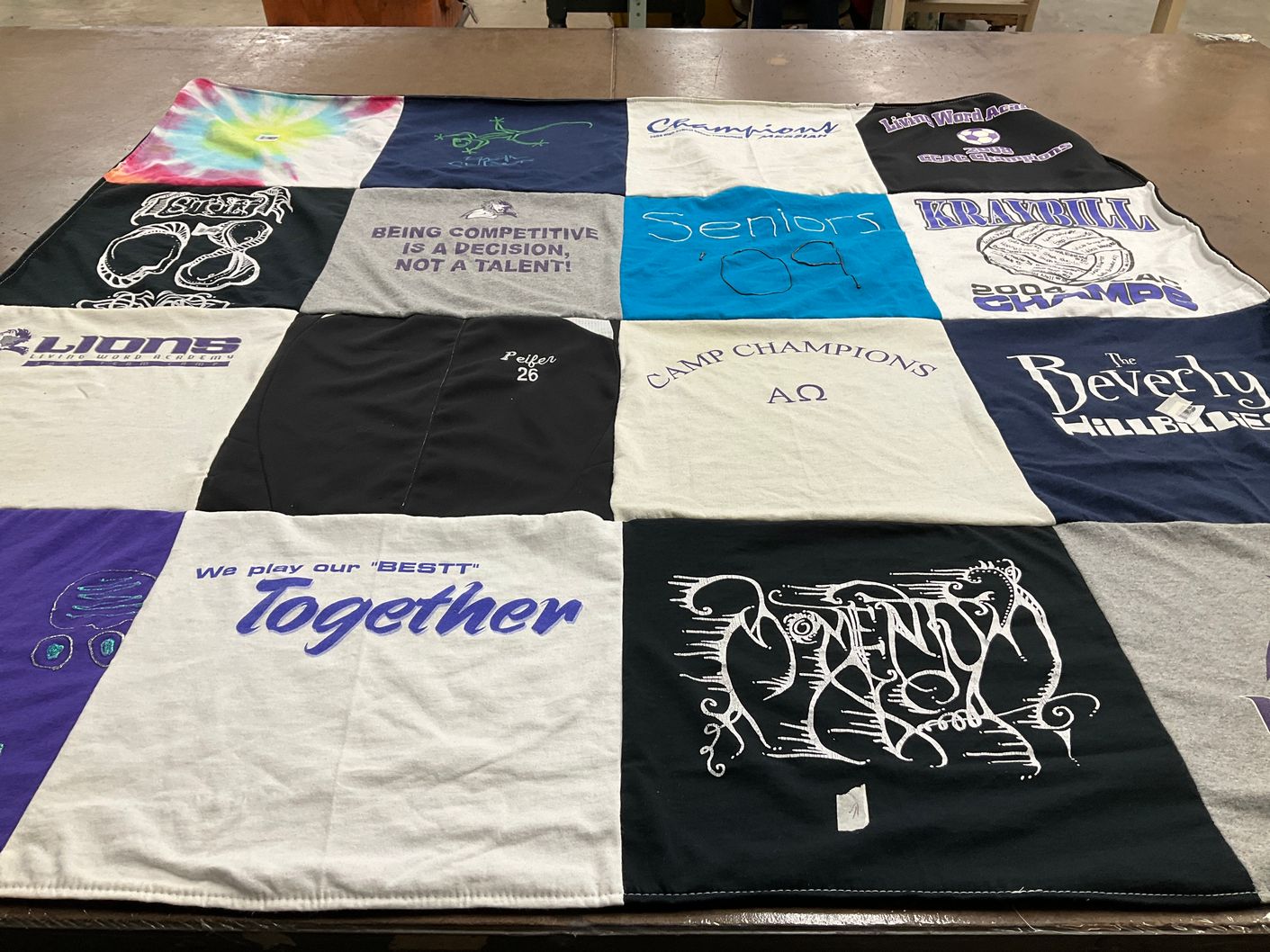 T-shirt quilt with sports, competition themes by Sharon from PA