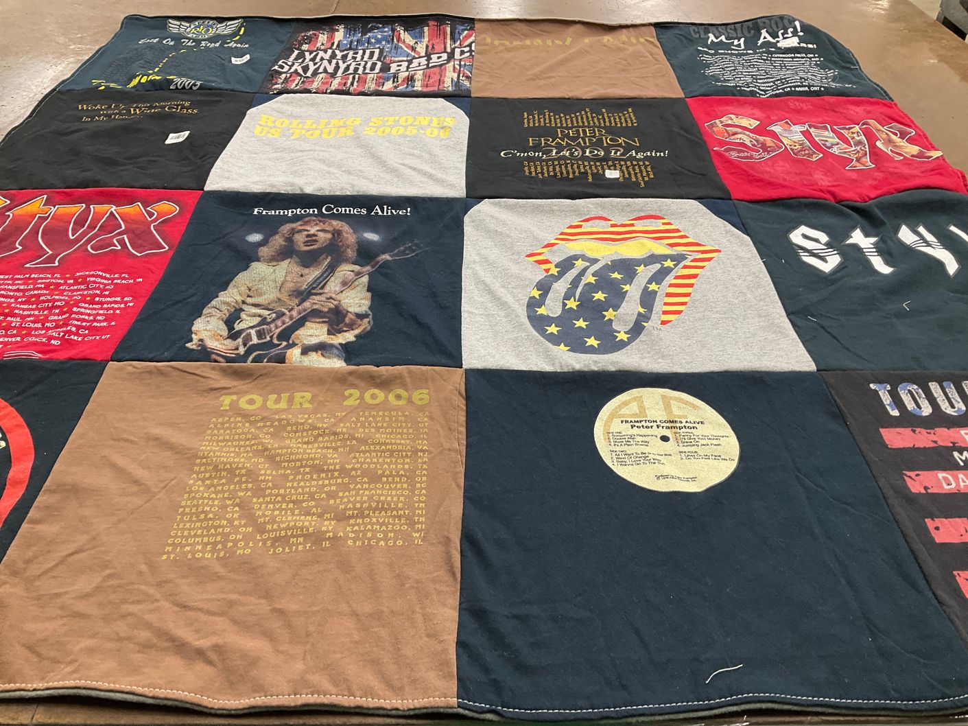 T-shirt quilt with music, concerts themes by Laura from MI