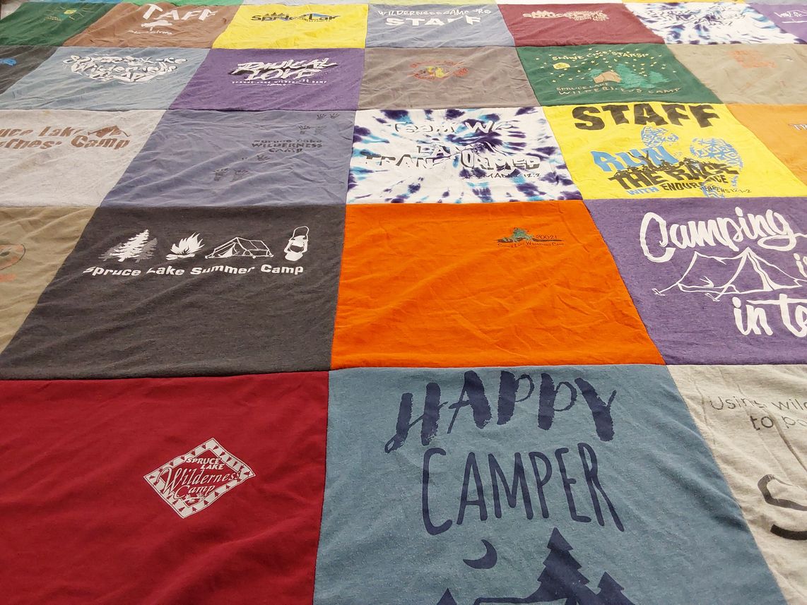 T-shirt quilt with camping, outdoors themes by Chelsie from PA