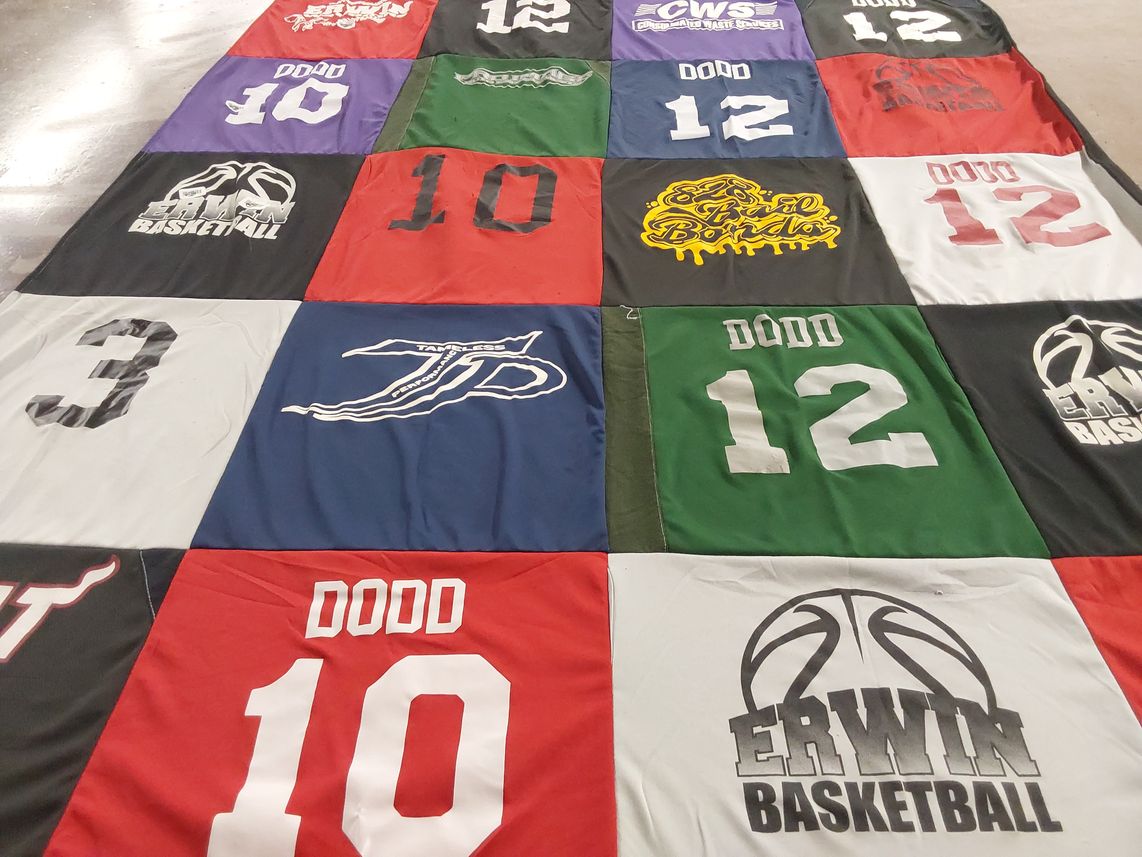 T-shirt quilt with basketball themes by Jessica from NC