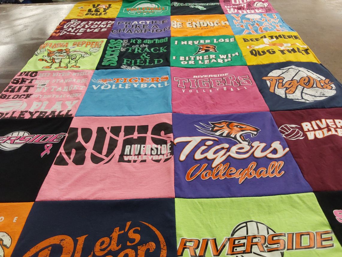 T-shirt quilt featuring riverside tigers volleyball by Andra from WI