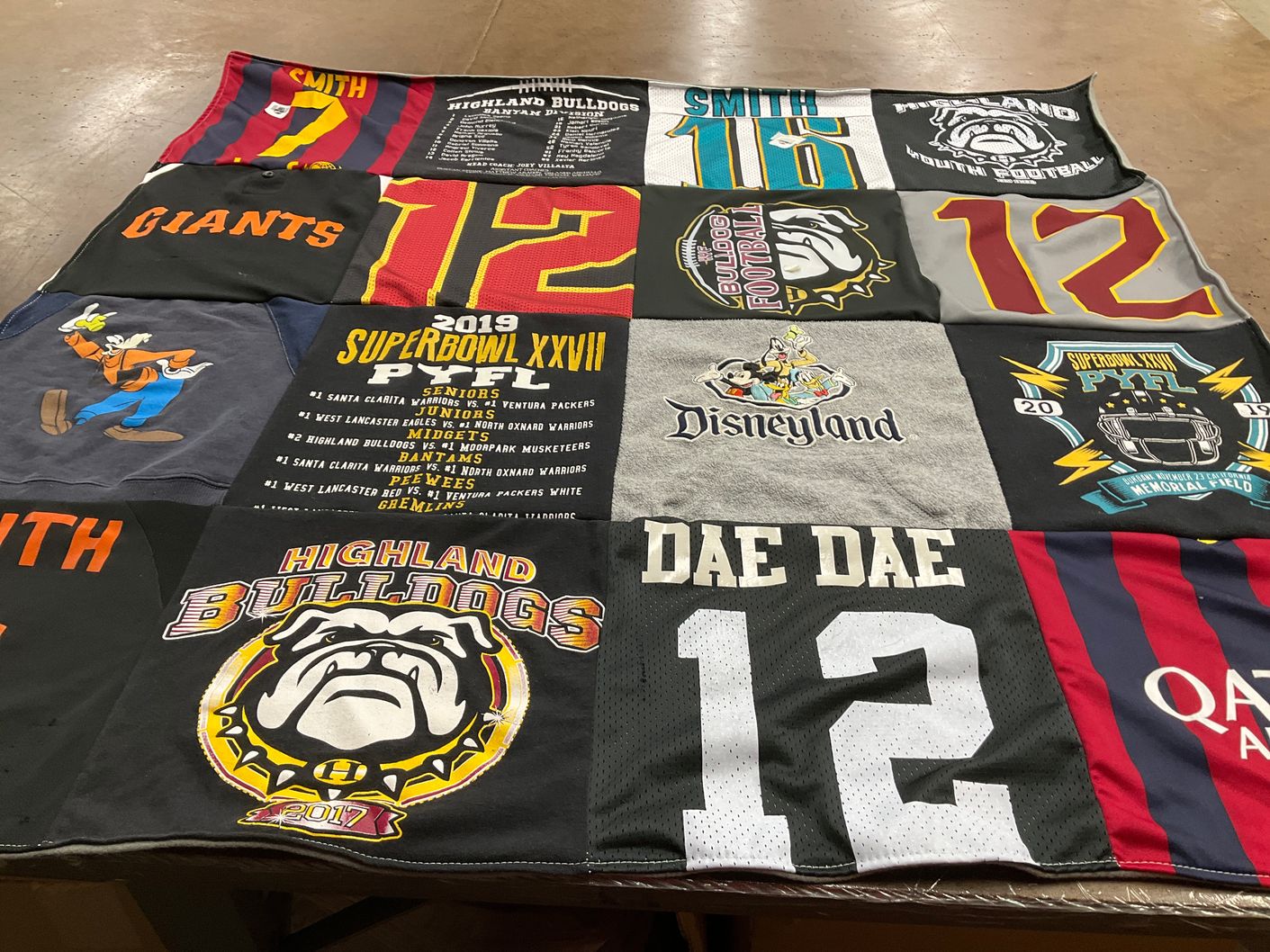 T-shirt quilt featuring highland bulldogs by Darlene from CA
