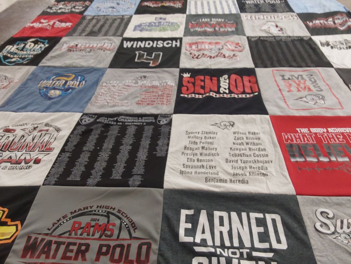 T-shirt quilt featuring lake mary high school water polo, lake mary high school swimming and diving by Dena from FL
