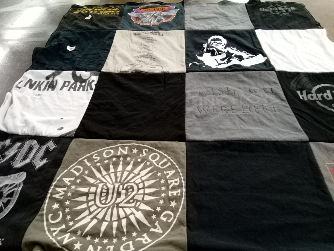 T-shirt quilt with music, rock themes by Caitlin from VA