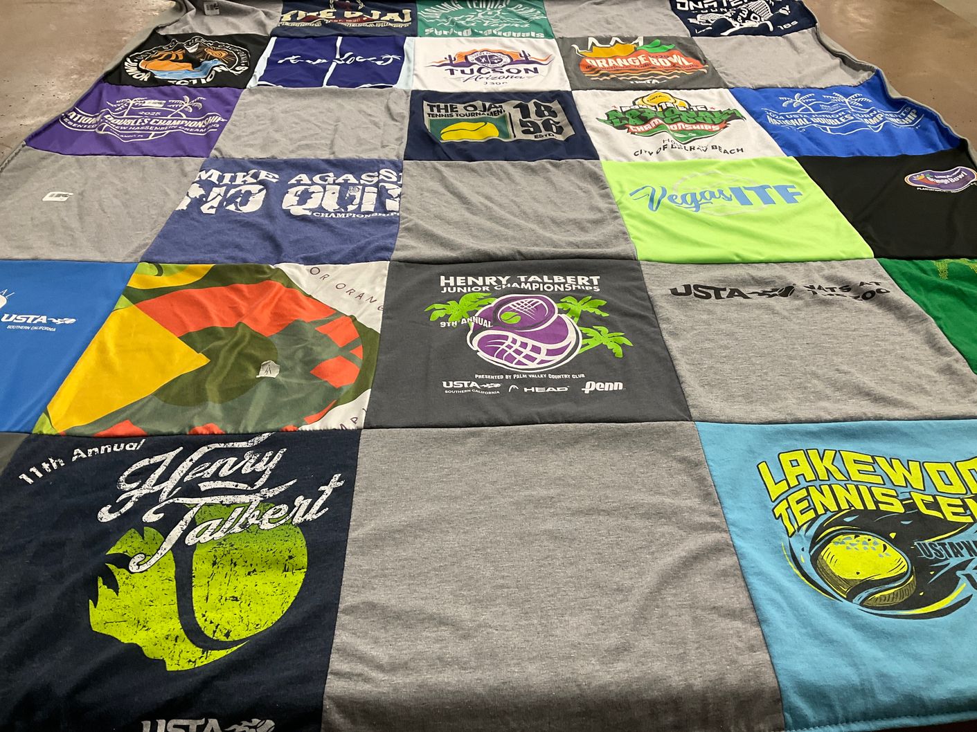 T-shirt quilt with tennis themes by Zayda from CA
