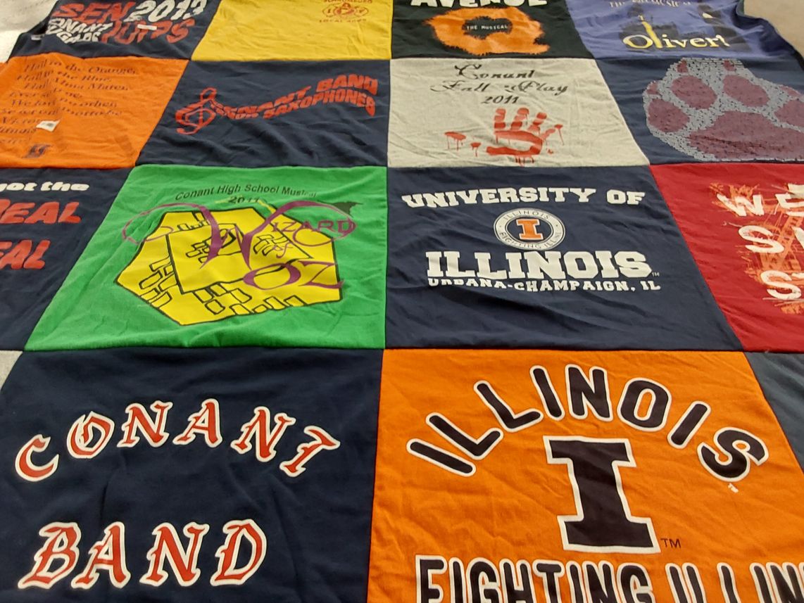 T-shirt quilt from university of illinois, conant high school by Patricia from IL