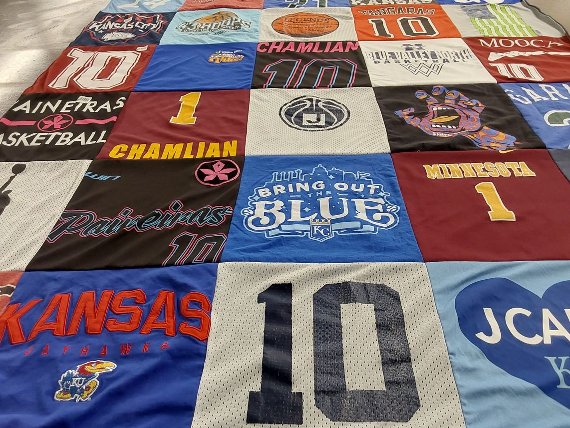T-shirt quilt featuring kansas jayhawks basketball by Luiz from KS