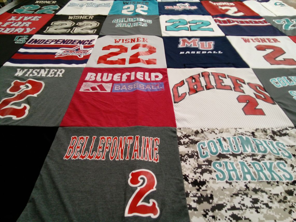 T-shirt quilt featuring columbus sharks, wisner high school chiefs by Kristy from OH