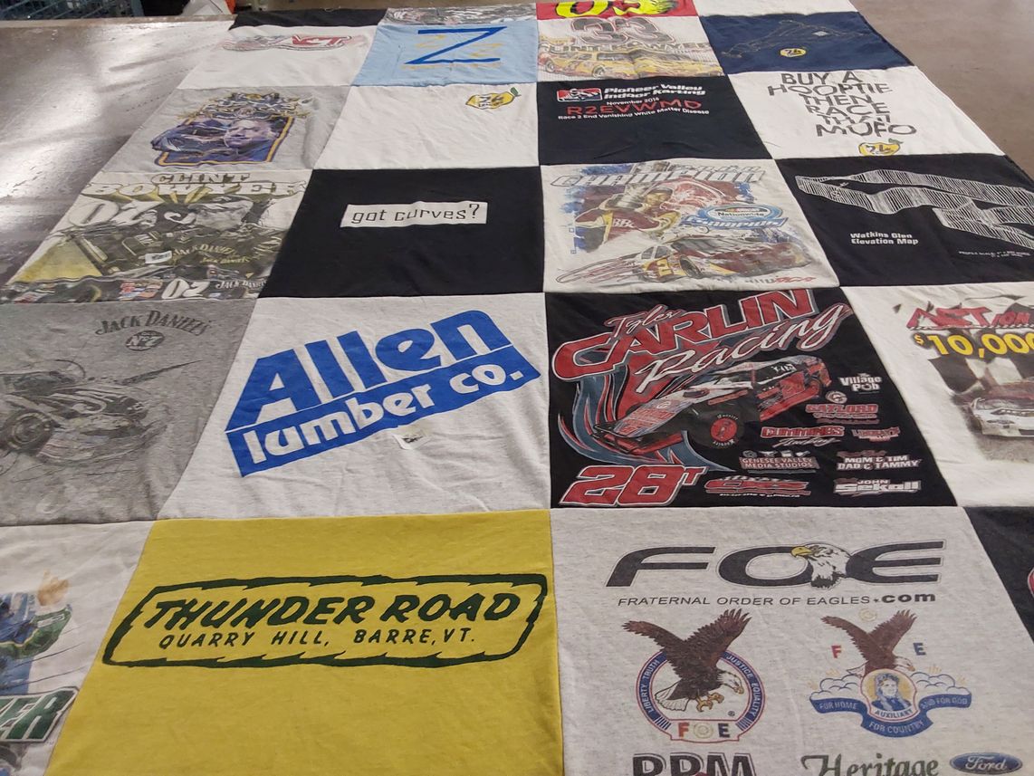 T-shirt quilt with racing, motorsports themes by Christina from NH