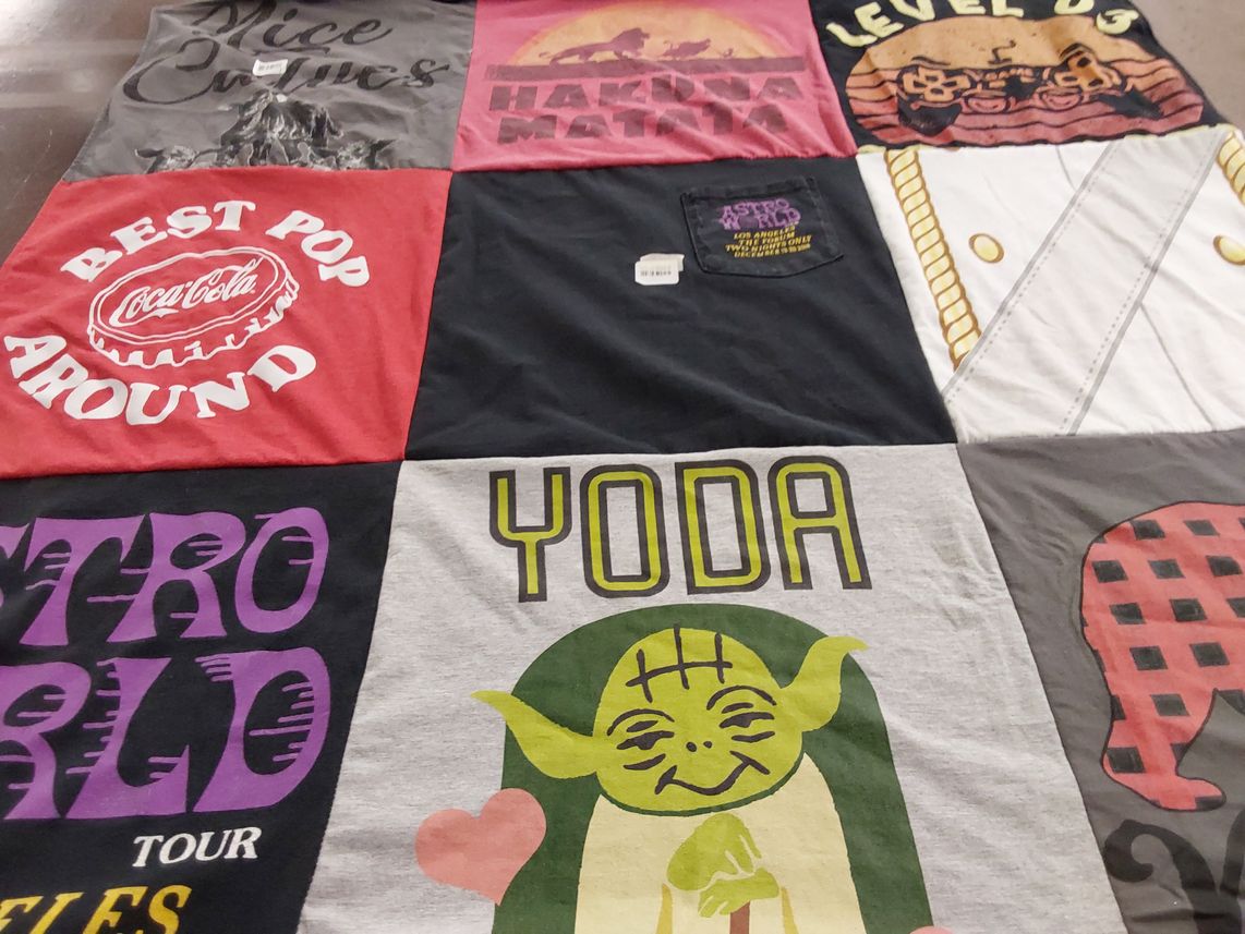T-shirt quilt with pop culture, movies themes by Araz from CA