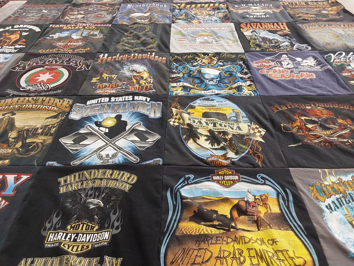 T-shirt quilt with motorcycles, bikes themes by David from GA