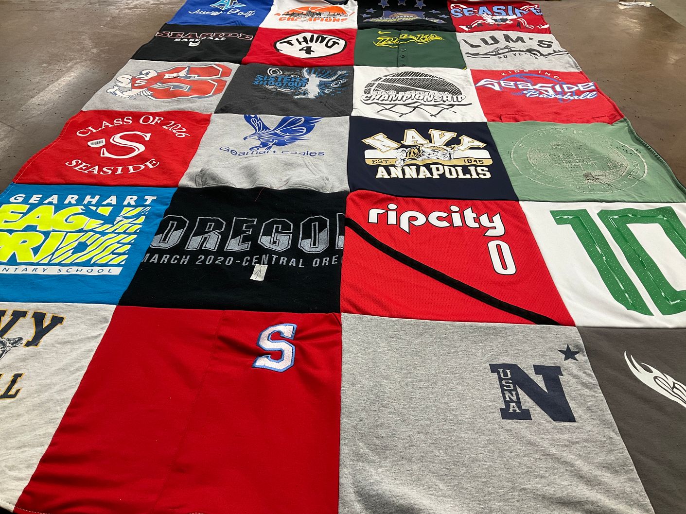 T-shirt quilt from gearhart elementary school, naval academy by lori from OR