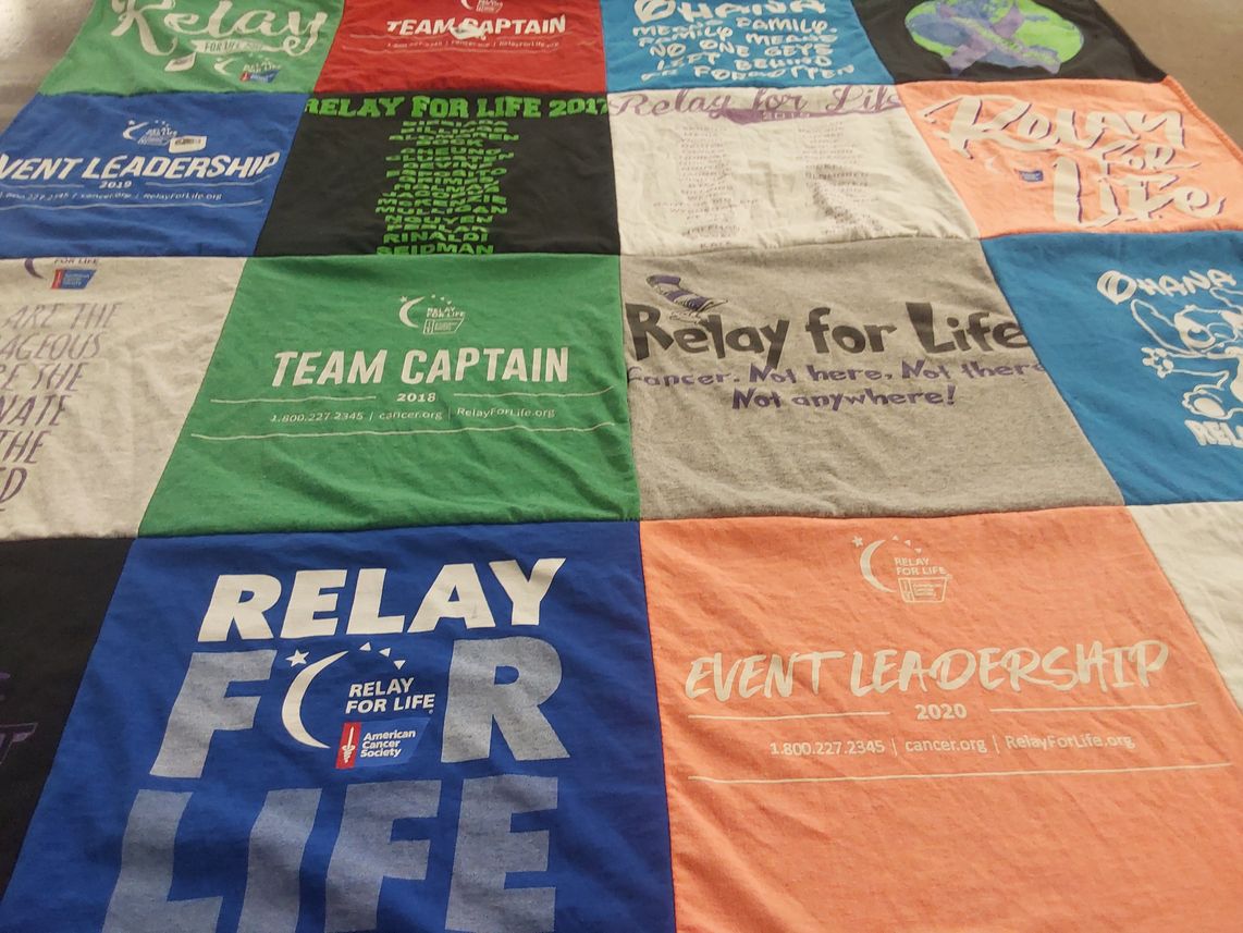 T-shirt quilt with health awareness, community service themes by Gabby from NJ