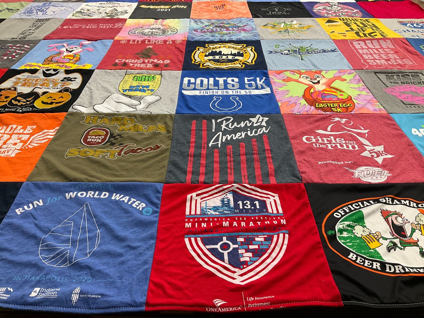 T-shirt quilt with running, marathons themes by Jamey from IN