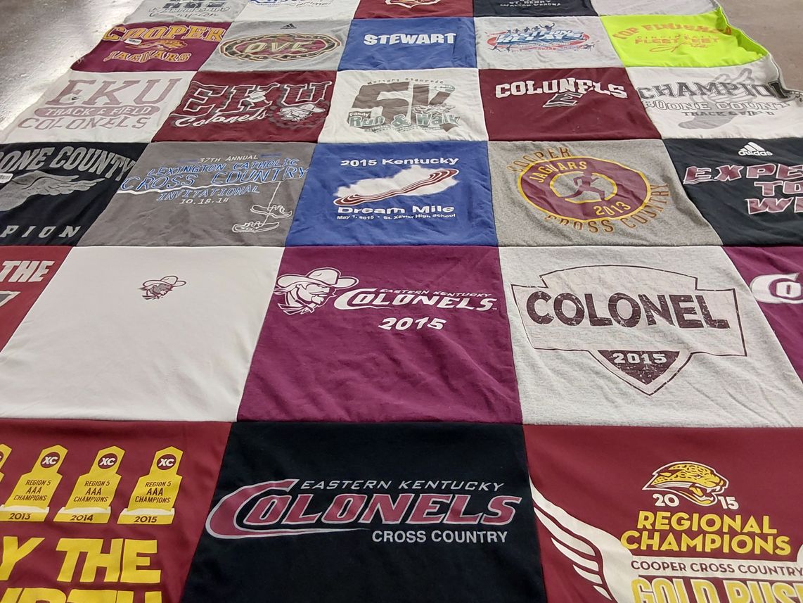 T-shirt quilt featuring eastern kentucky colonels, cooper high school jaguars by Marlene from KY