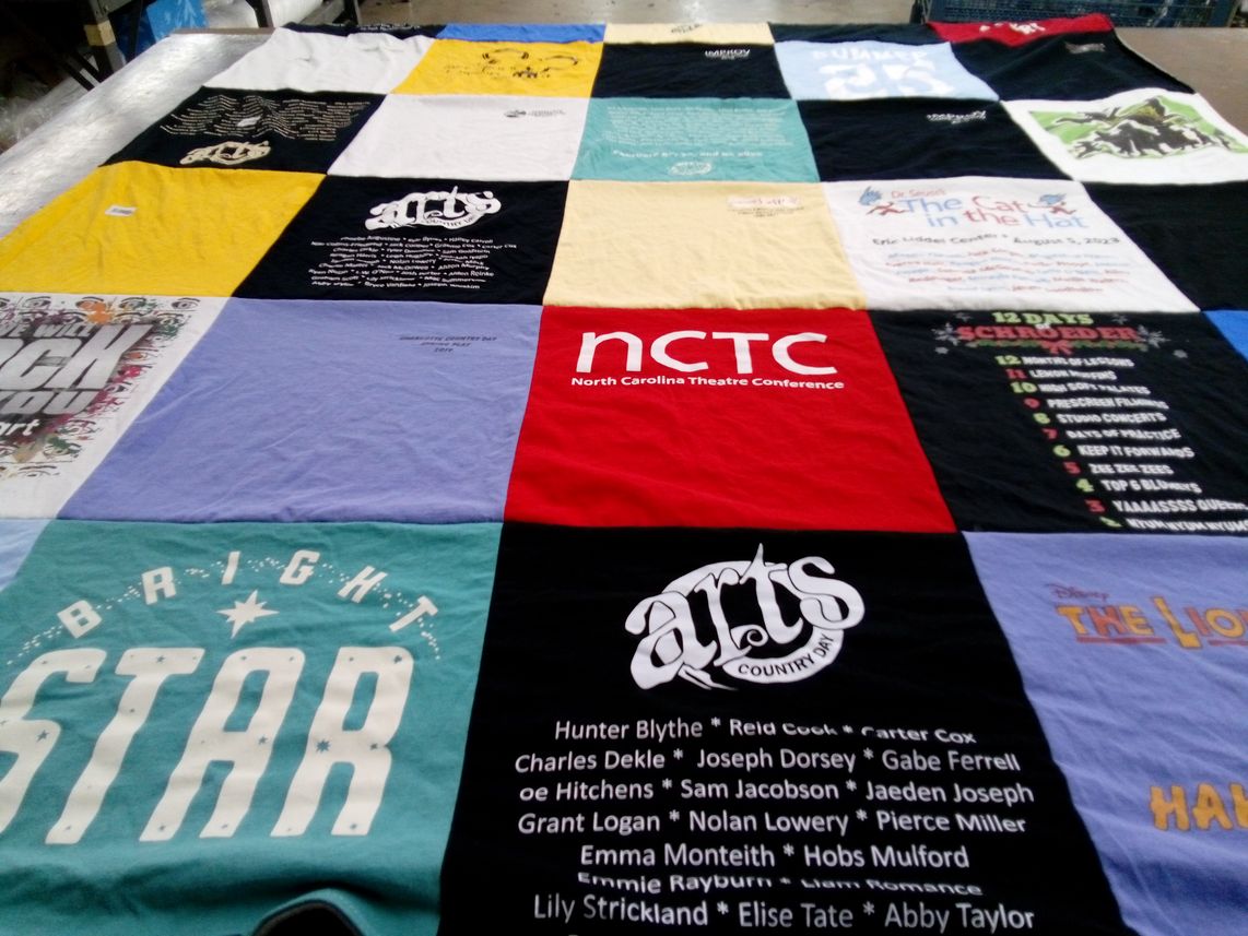 T-shirt quilt with theatre, performing arts themes by Tanya from NC