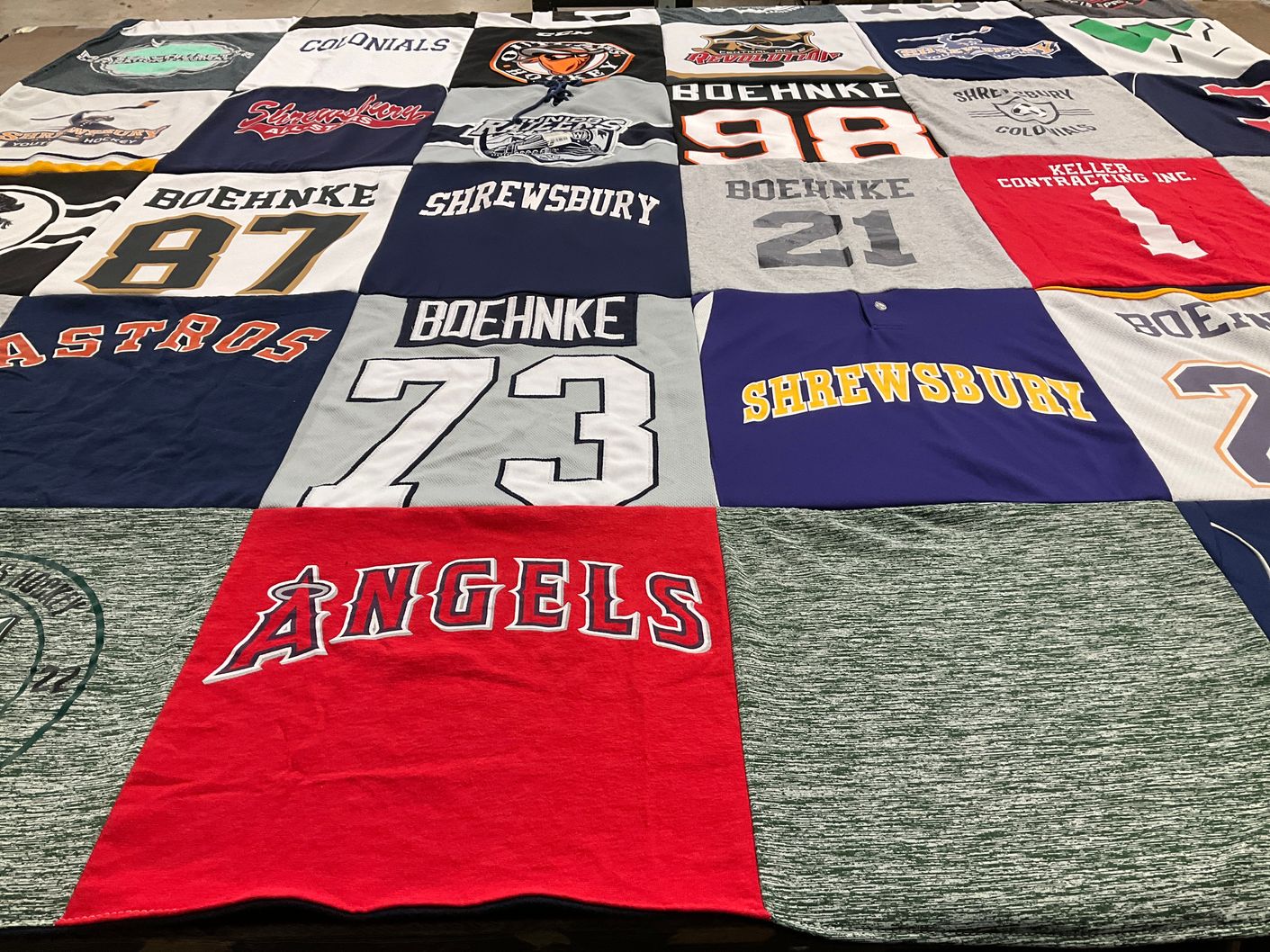 T-shirt quilt featuring astros, angels by Ana from MA
