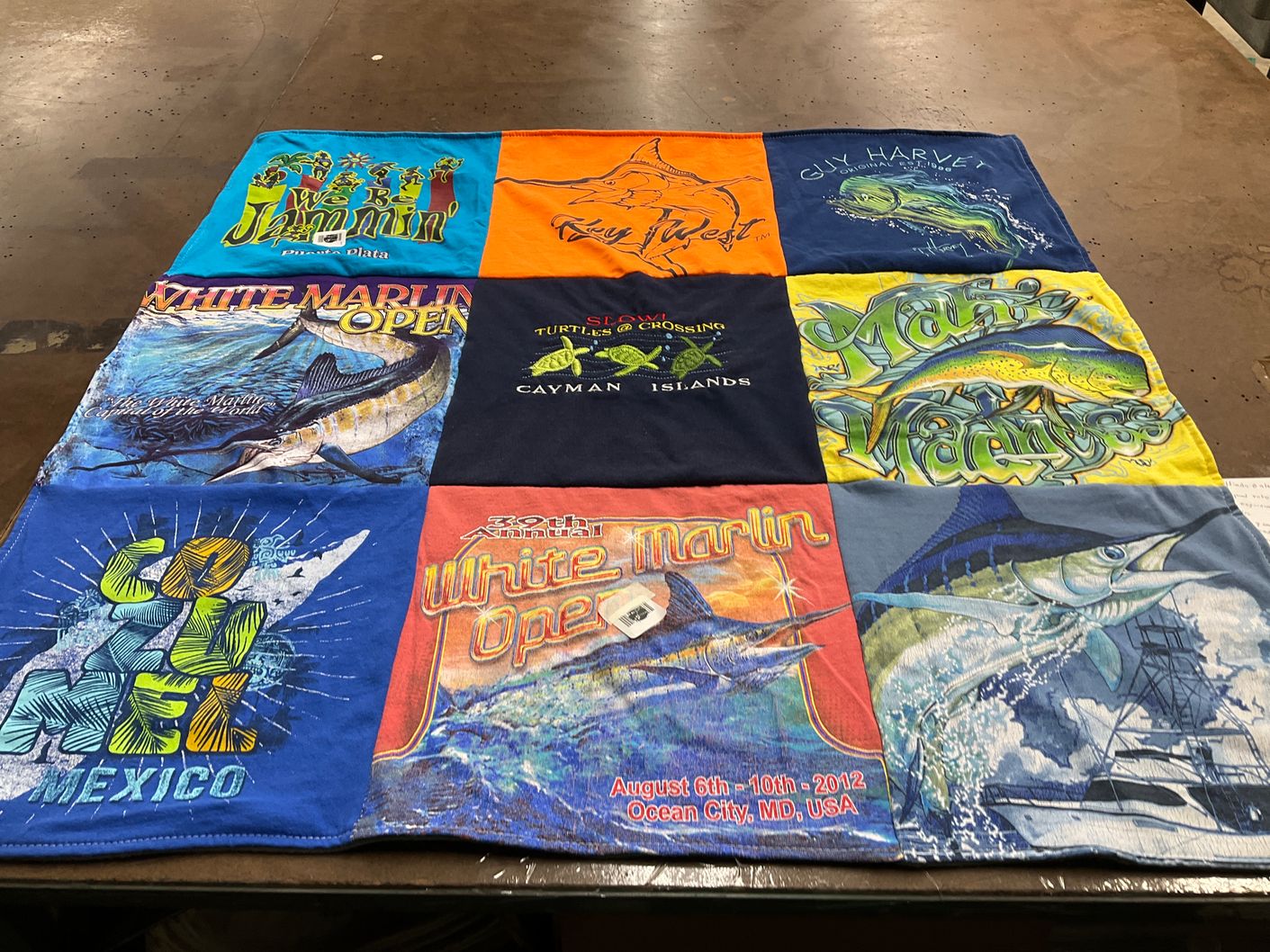 T-shirt quilt with fishing, ocean themes by Barbara from MD