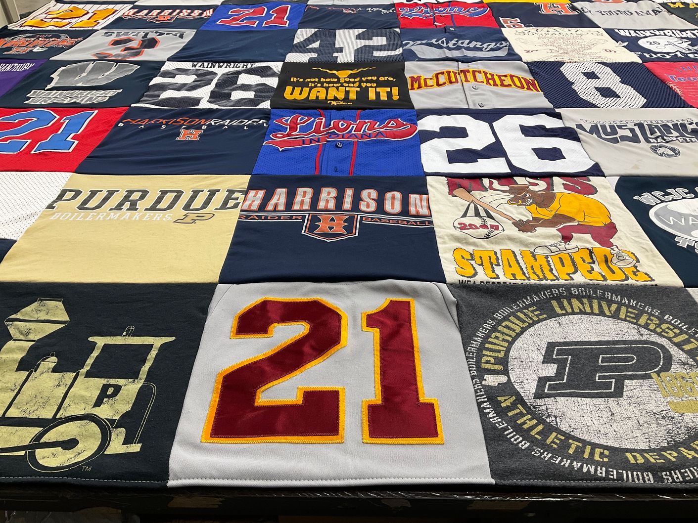 T-shirt quilt from purdue university, harrison high school by Lisa from IN