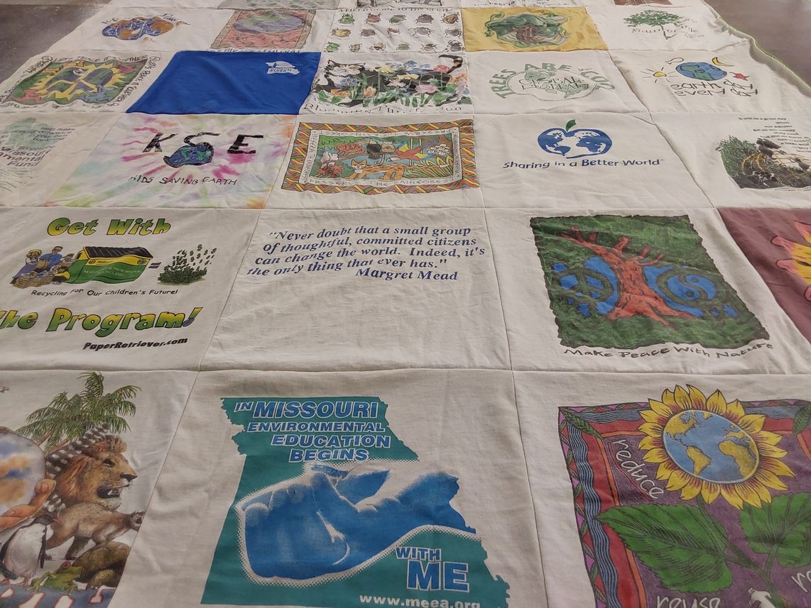 T-shirt quilt with environmental education, recycling themes by Janet from MO