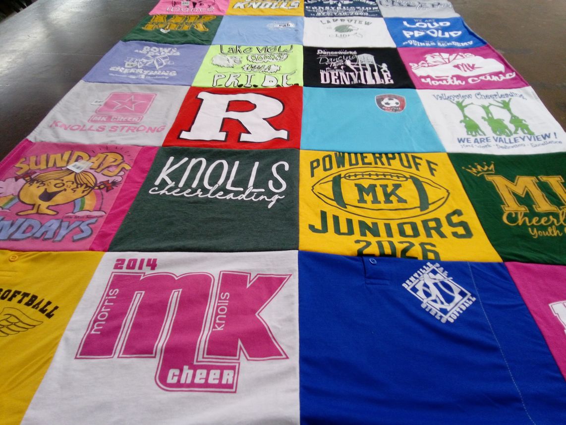 T-shirt quilt featuring morris knolls high school cheer by Jodi from NJ