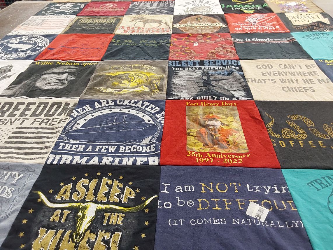T-shirt quilt with military, country music themes by Miguel from SC