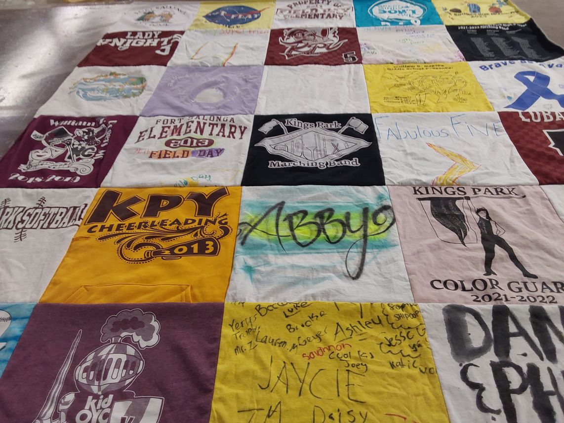T-shirt quilt from kings park elementary school, kings park high school by Mary-Jo from NY