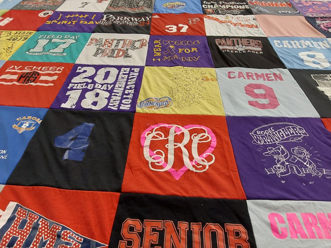 T-shirt quilt featuring panthers, wranglers by Cali from LA