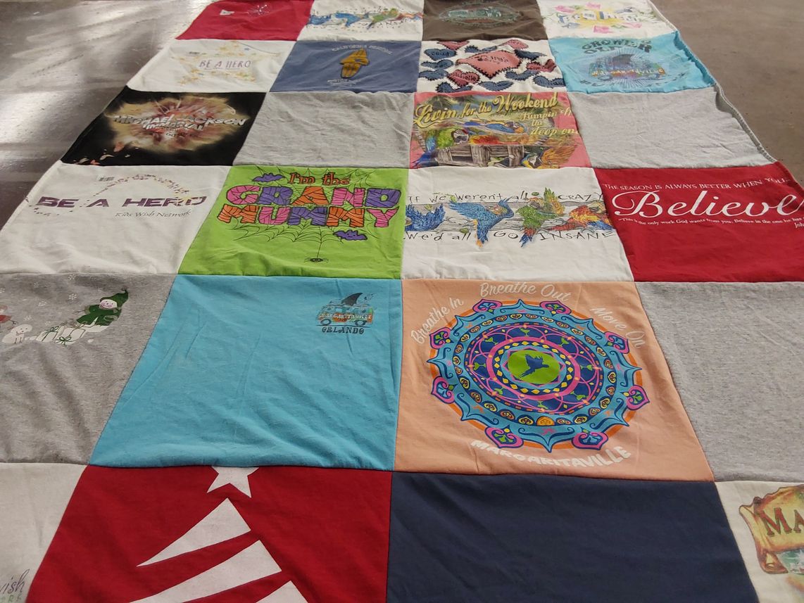 T-shirt quilt with community support, inspiration themes by Terri from FL