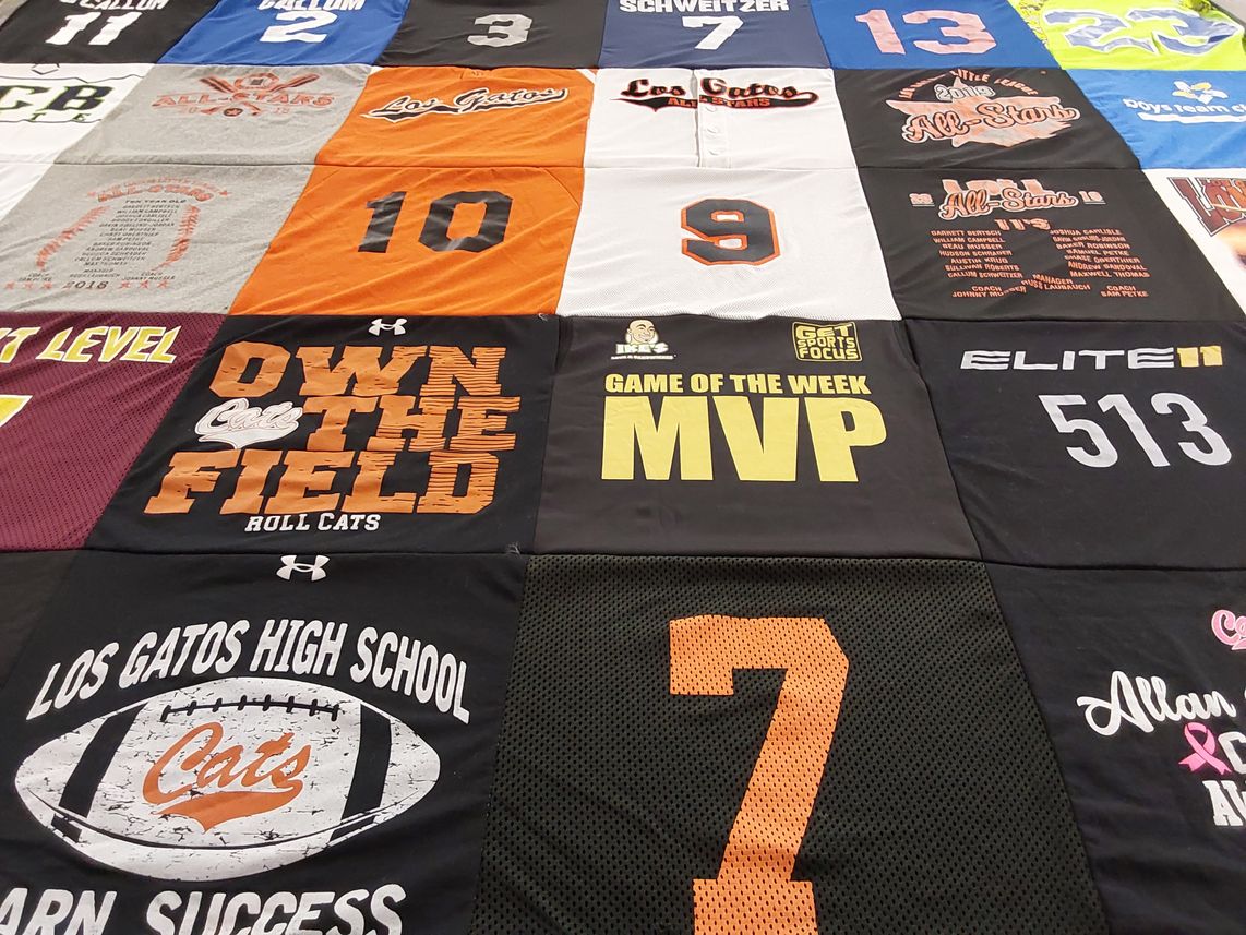 T-shirt quilt featuring los gatos cats by Christine from CA
