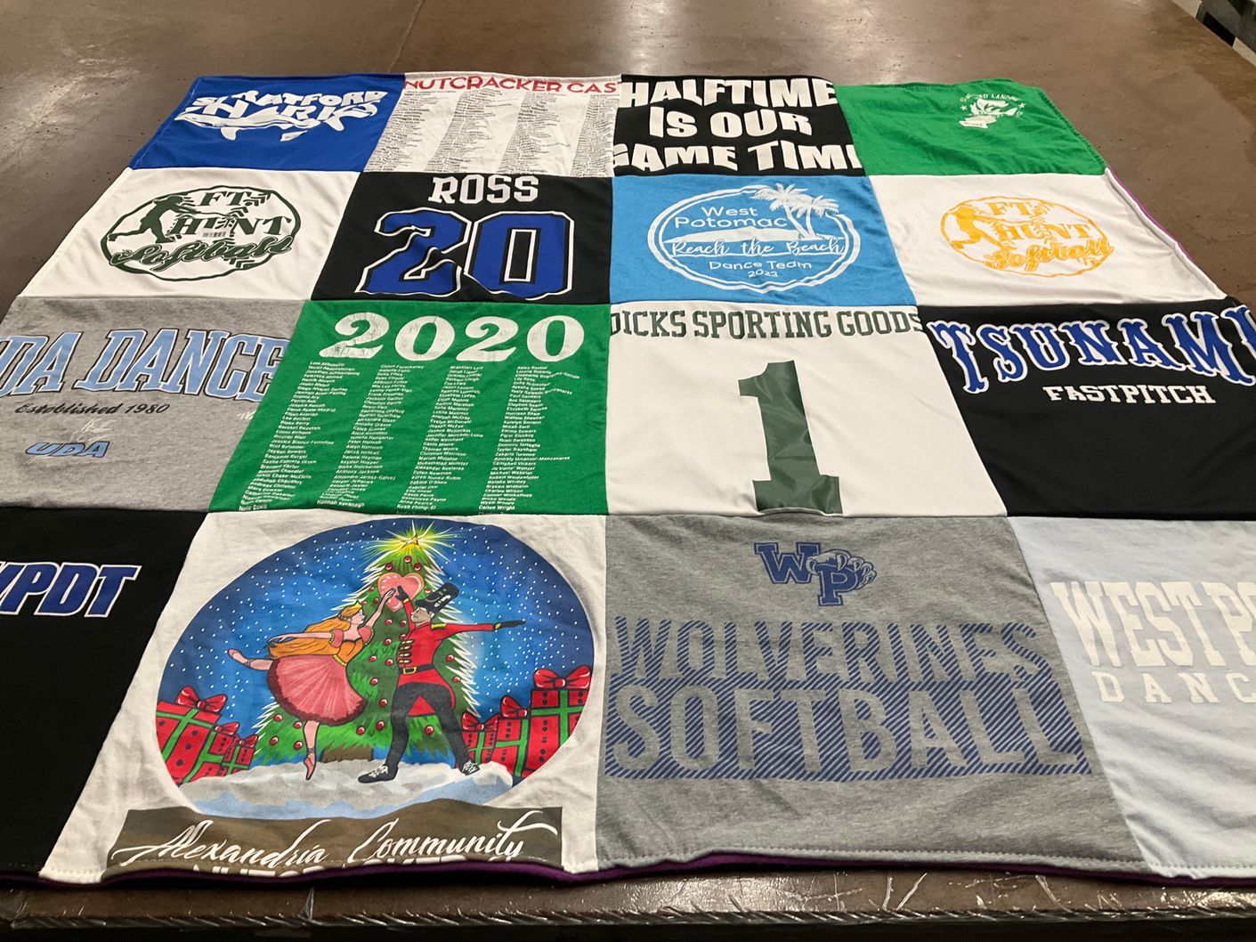 T-shirt quilt featuring wolverines softball, tsunami fastpitch by Susan from VA