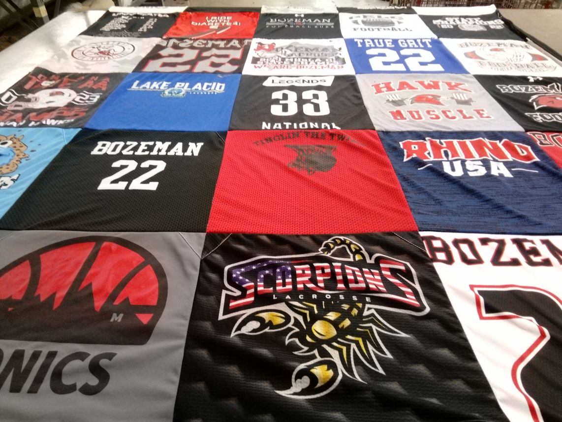 T-shirt quilt featuring bozeman high school, lake placid high school by Joel from MT