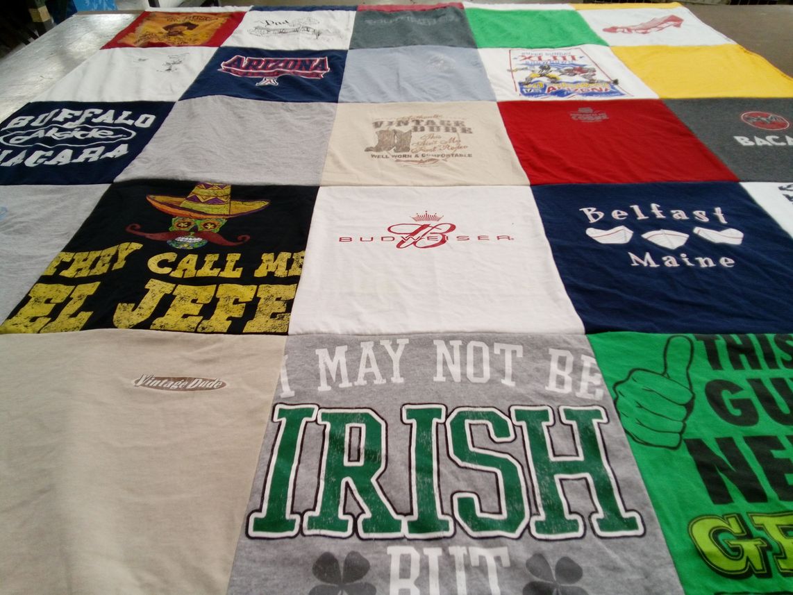 T-shirt quilt with travel, beer themes by Linda from AZ