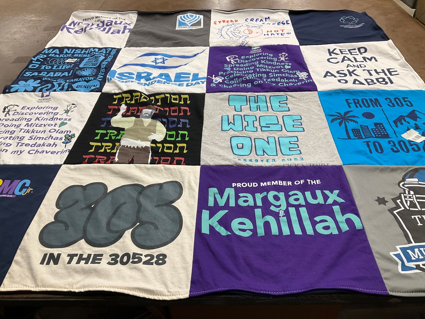 T-shirt quilt with judaism, community service themes by Judith from FL