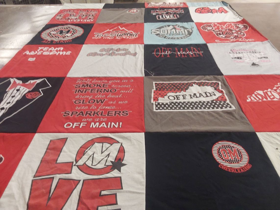 T-shirt quilt featuring off main cheerleading by Nicole from KY