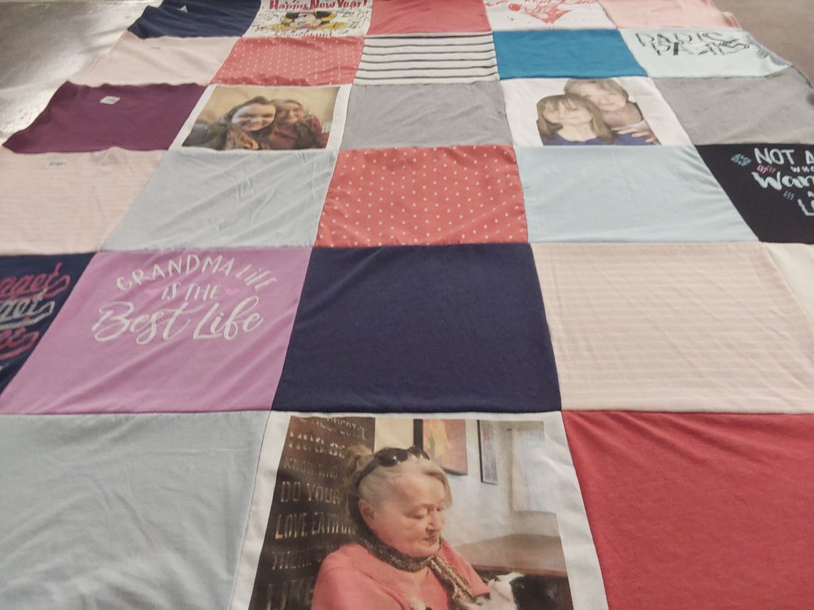 T-shirt quilt with family, celebrations themes by Sandra from NJ