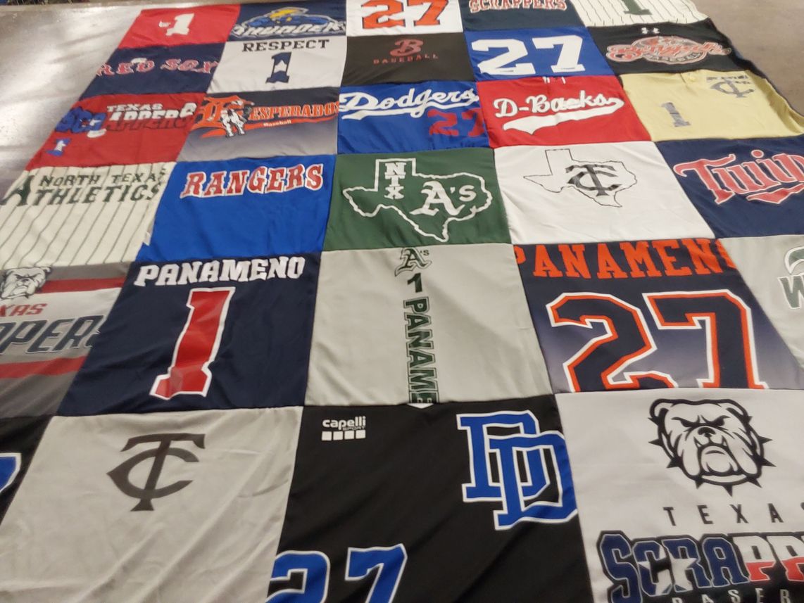 T-shirt quilt featuring texas rangers, dodgers by Clarissa from TX