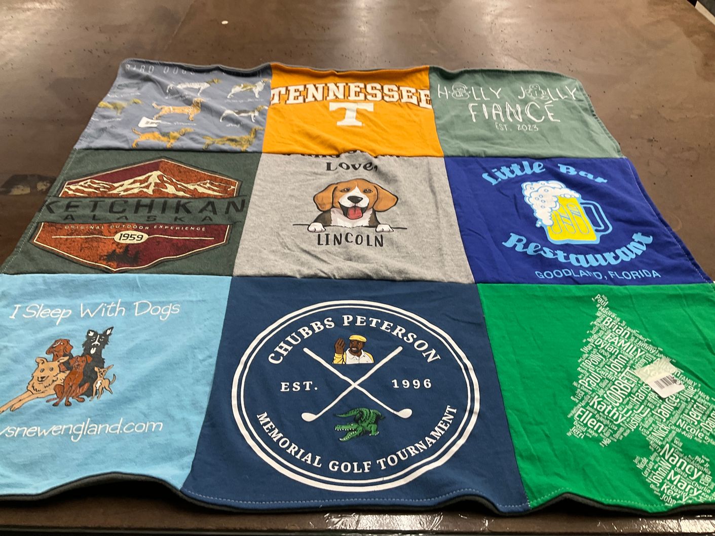 T-shirt quilt with outdoor experiences, golf themes by Dan from MA