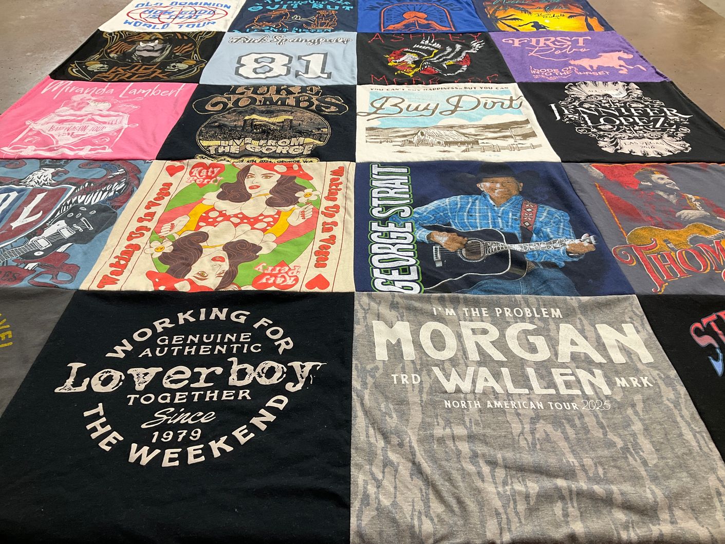 T-shirt quilt with country music, live music themes by Adrienne from WA