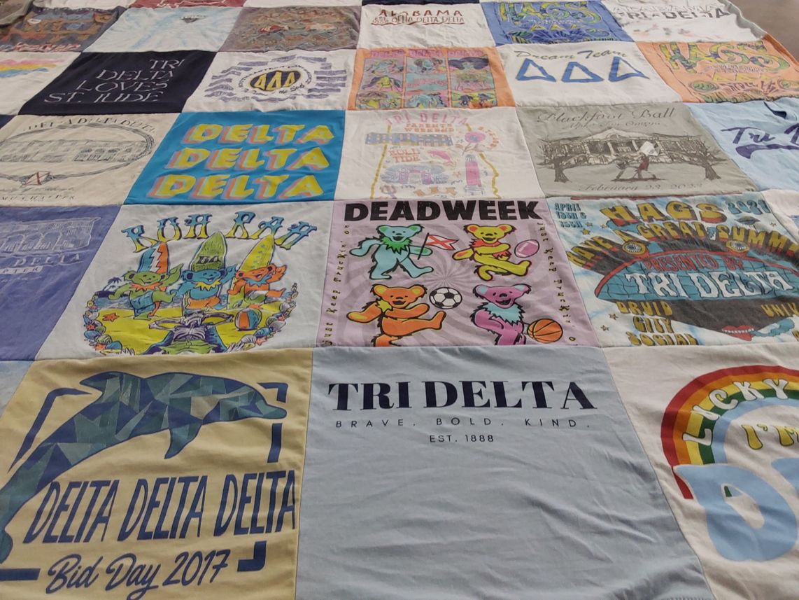 T-shirt quilt with sororities, fraternities themes by Kristy from FL