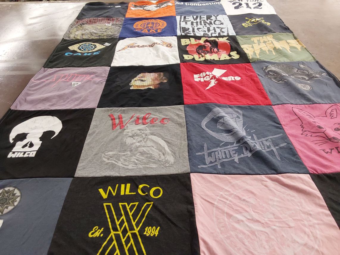 T-shirt quilt with music, bands themes by Rhonda from VT